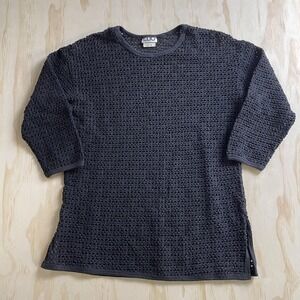 Vintage 90s Clio Sweater Size Medium Black Open Knit Cotton Lightweight Pullover